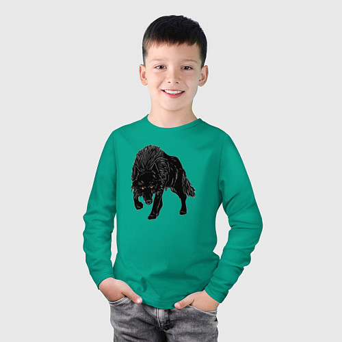 Детский лонгслив Черный Волк / Зеленый – фото 3