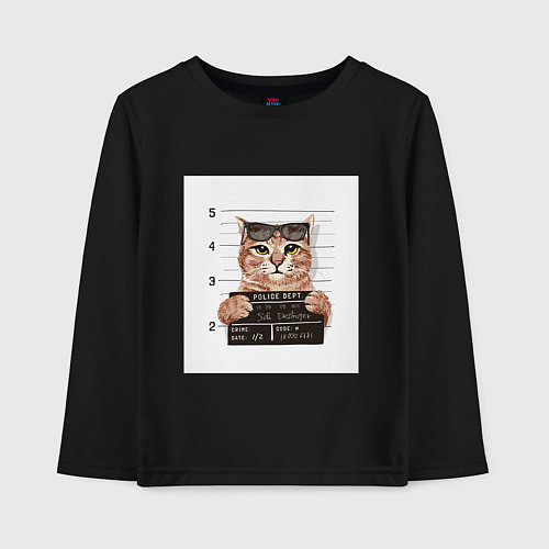 Детский лонгслив Арестованный кот / Черный – фото 1