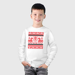 Лонгслив хлопковый детский Славянский узор Кони, цвет: белый — фото 2