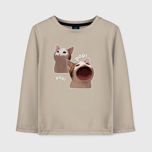 Детский лонгслив Cat Pop - Мем / Миндальный – фото 1