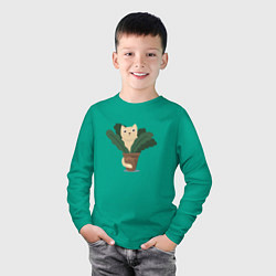 Лонгслив хлопковый детский Кот в горшке, цвет: зеленый — фото 2