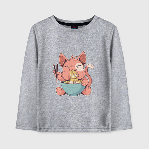 Детский лонгслив Милый котик ест рамен / Меланж – фото 1