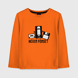Лонгслив хлопковый детский Never Forget Эпоха VHS, цвет: оранжевый