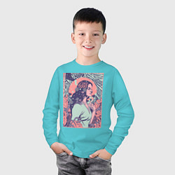 Лонгслив хлопковый детский Lana del rey, цвет: бирюзовый — фото 2