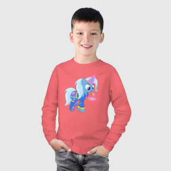 Лонгслив хлопковый детский Пони с рогом, цвет: коралловый — фото 2