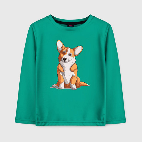 Детский лонгслив Милый корги / Зеленый – фото 1