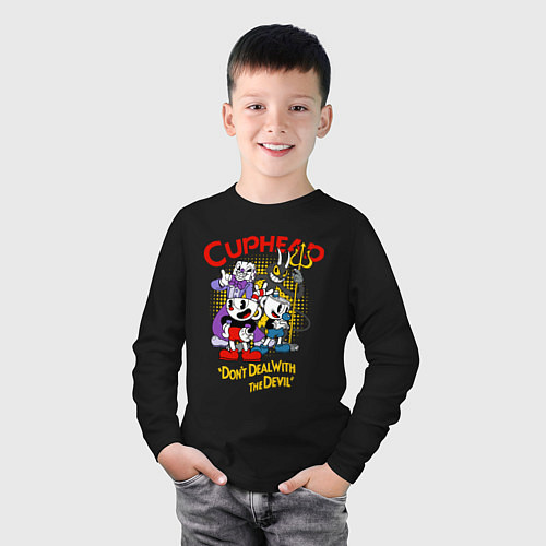 Детский лонгслив Cuphead, главные герои / Черный – фото 3