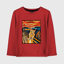 Лонгслив хлопковый детский Кот пародия на Крик Мунка, цвет: красный