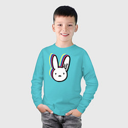 Лонгслив хлопковый детский Bad Bunny logo, цвет: бирюзовый — фото 2