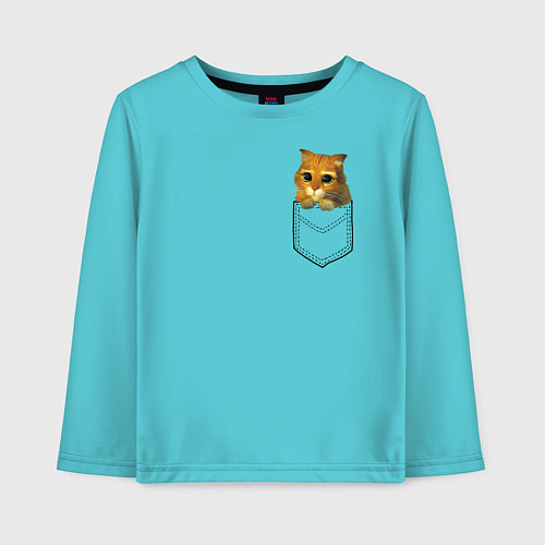 Детский лонгслив Шрек: Кот в кармане / Бирюзовый – фото 1