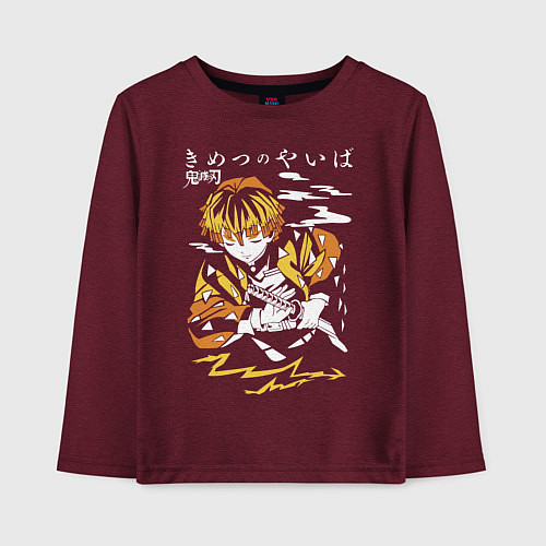 Детский лонгслив Зеницу Агацума Kimetsu no Yaiba / Меланж-бордовый – фото 1