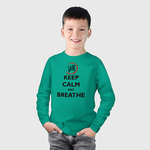 Детский лонгслив KEEP CALM and BREATHE / Зеленый – фото 3