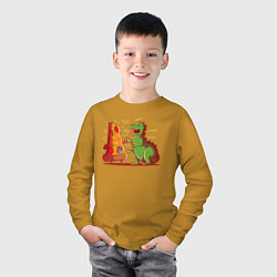 Лонгслив хлопковый детский Пицца против Годзиллы, цвет: горчичный — фото 2