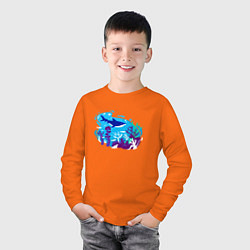 Лонгслив хлопковый детский Акула и подводный мир, цвет: оранжевый — фото 2