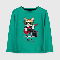 Лонгслив хлопковый детский КРУТОЙ КОТ ГИТАРИСТ, цвет: зеленый