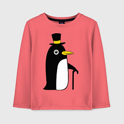 Лонгслив хлопковый детский Пингвин в шляпе, цвет: коралловый