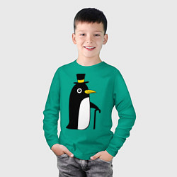 Лонгслив хлопковый детский Пингвин в шляпе, цвет: зеленый — фото 2