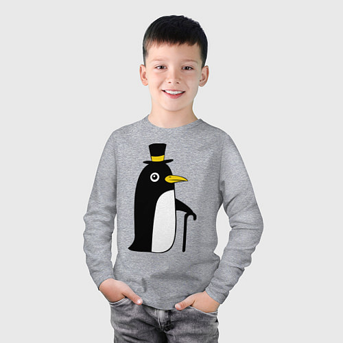 Детский лонгслив Пингвин в шляпе / Меланж – фото 3