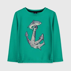 Лонгслив хлопковый детский Sharks around the anchor, цвет: зеленый
