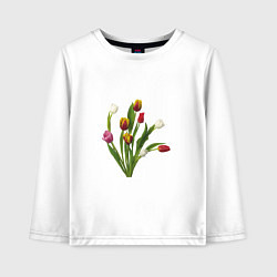 Лонгслив хлопковый детский Букет разноцветных тюльпанов, цвет: белый