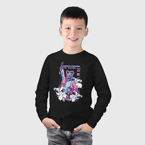 Детский лонгслив Vaporwave Pixel Wizard Flowers / Черный – фото 3