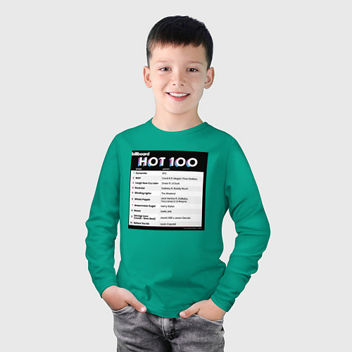 Детский лонгслив BTS DYNAMITE BILLBOARD HOT-100 / Зеленый – фото 3