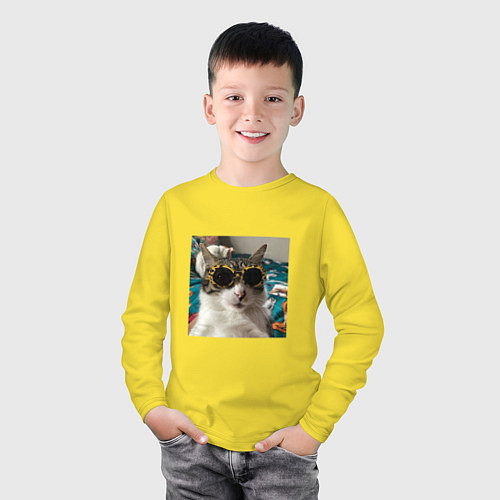 Детский лонгслив Мем про кота / Желтый – фото 3