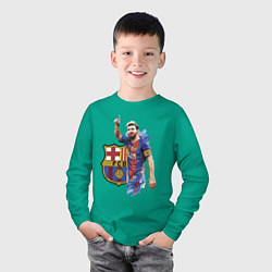 Лонгслив хлопковый детский Lionel Messi Barcelona Argentina!, цвет: зеленый — фото 2