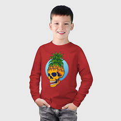 Лонгслив хлопковый детский Череп - ананас, цвет: красный — фото 2