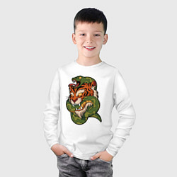 Лонгслив хлопковый детский Тигр кусает змею, цвет: белый — фото 2