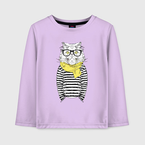 Детский лонгслив Hipster Cat / Лаванда – фото 1