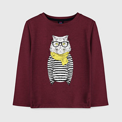 Лонгслив хлопковый детский Hipster Cat, цвет: меланж-бордовый