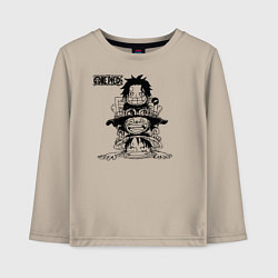 Лонгслив хлопковый детский Эйс, Луффи и Сабо - Братство ASL, цвет: миндальный