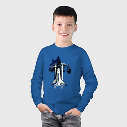 Лонгслив хлопковый детский Полёт на орбиту!, цвет: синий — фото 2