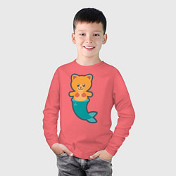 Лонгслив хлопковый детский Cat Mermaid, цвет: коралловый — фото 2