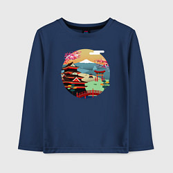 Лонгслив хлопковый детский Японский закат, цвет: тёмно-синий