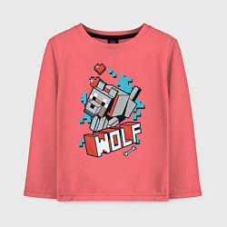 Лонгслив хлопковый детский Майнкрафт Волк, Minecraft Wolf, цвет: коралловый