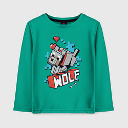 Лонгслив хлопковый детский Майнкрафт Волк, Minecraft Wolf, цвет: зеленый