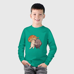Лонгслив хлопковый детский Боровик и шампиньон, цвет: зеленый — фото 2