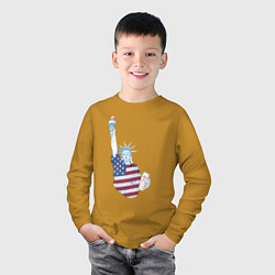 Лонгслив хлопковый детский Статуя свобода, цвет: горчичный — фото 2