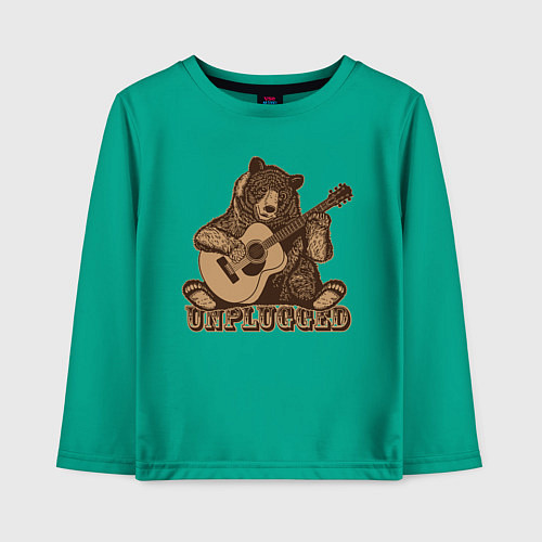 Детский лонгслив Медведь играет на гитаре / Зеленый – фото 1