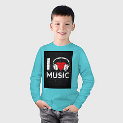 Лонгслив хлопковый детский I love music, цвет: бирюзовый — фото 2