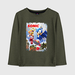 Лонгслив хлопковый детский SONIC СОНИК Z, цвет: меланж-хаки