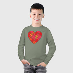 Лонгслив хлопковый детский Аутизм Пазл из сердца, цвет: авокадо — фото 2