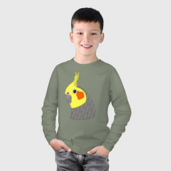 Лонгслив хлопковый детский Попугай корелла портрет, цвет: авокадо — фото 2