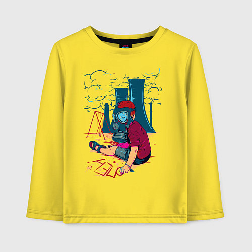 Детский лонгслив Мальчик в противогазе / Желтый – фото 1