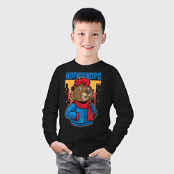 Лонгслив хлопковый детский Медведь с красным шарфом, цвет: черный — фото 2