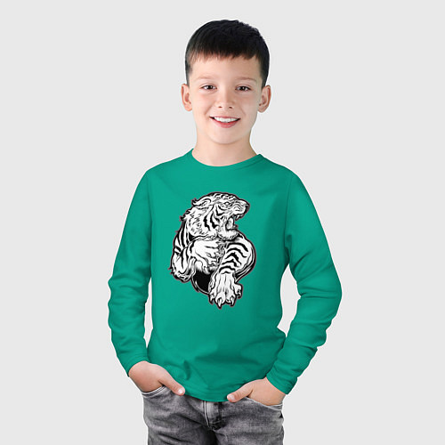 Детский лонгслив Белый Тигр / Зеленый – фото 3