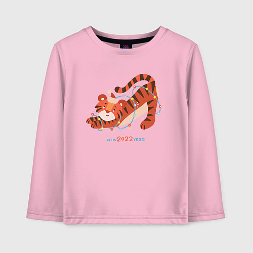 Детский лонгслив 2022 - Тигр / Светло-розовый – фото 1