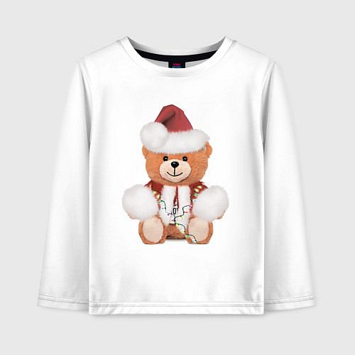 Детский лонгслив Новогодний медвежонок / Белый – фото 1
